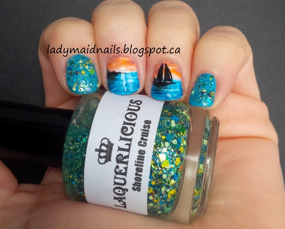 Lady Maid Nails Laquerlicious Shoreline Cruise with Freehand Sailboat