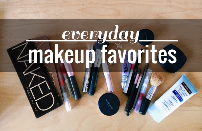 everyday makeup favorites, urban decay, eyeshadow, eyeliner, ELF, bare minerals, stila, foundation, blush