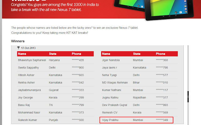 Winning the Google Nexus 7 with KitKat contest, a dream come true
