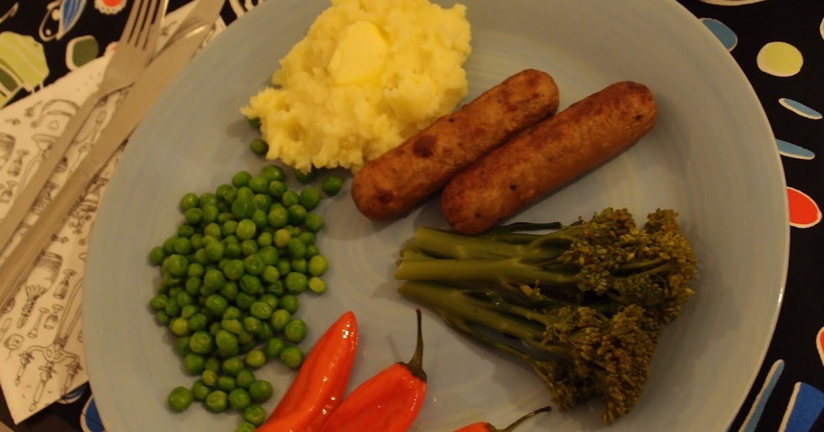 The VegHog Vegetarian sausages with steamed vegetables and potato mash