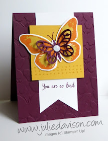 Stampin' Up! Watercolor Wings + Bold Butterfly Framelits & Fluttering Embossing Folder #stampinup www.juliedavison.com