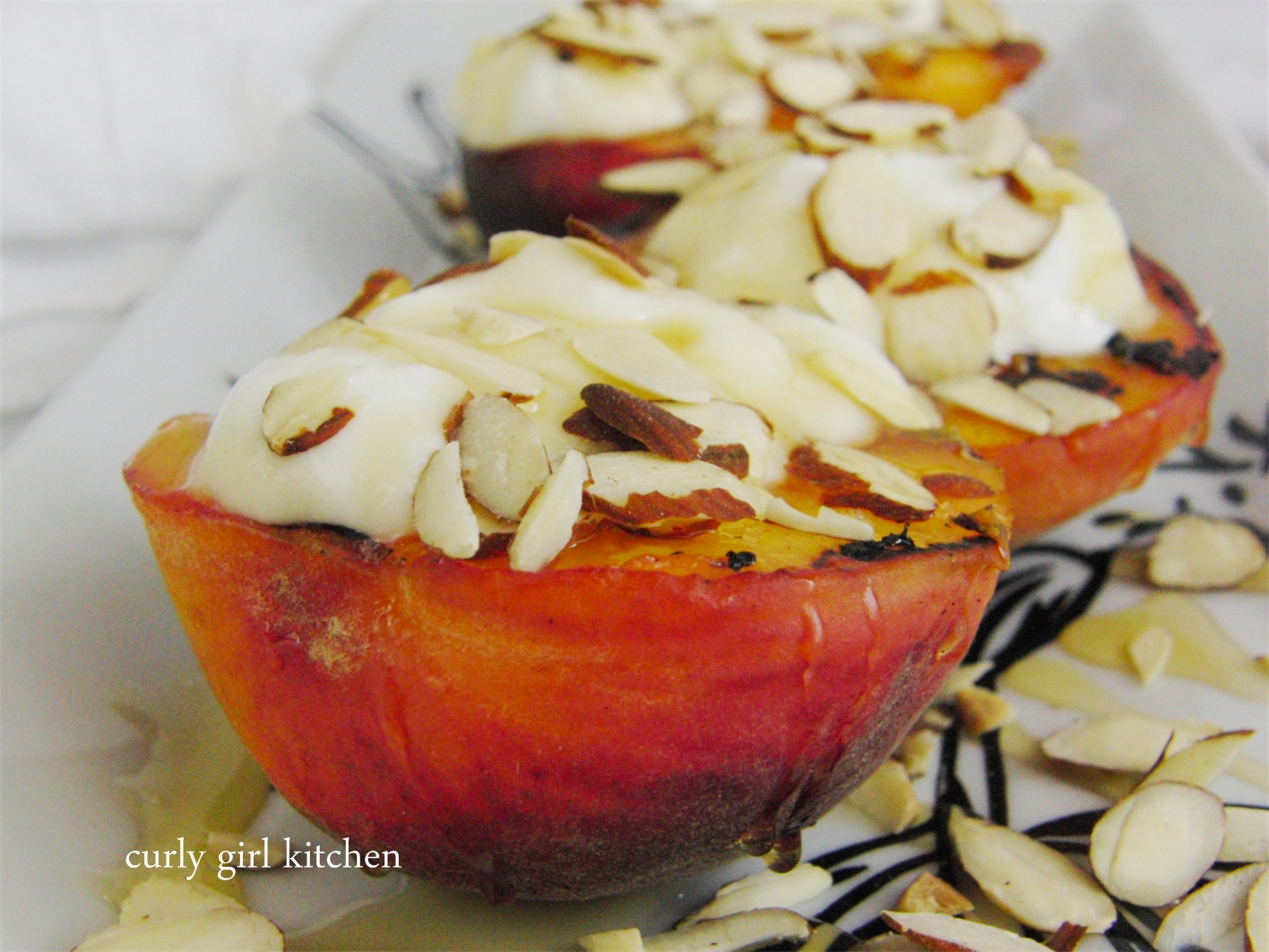 Curly Girl Kitchen Grilled Peaches with fresh Goat Cheese, Honey and