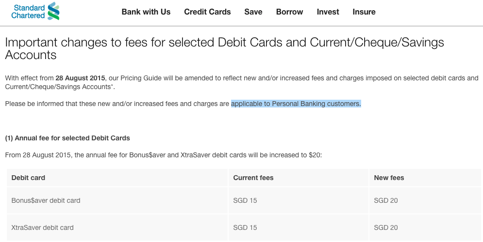 Standard Chartered Raising Their Fees
