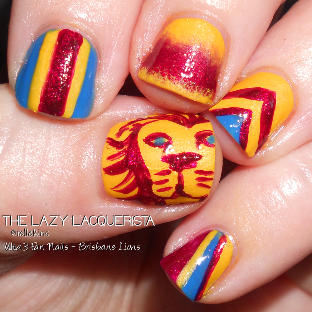Ulta3 Review AFL Fan Nails Brisbane Lions Lazy Lacquerista