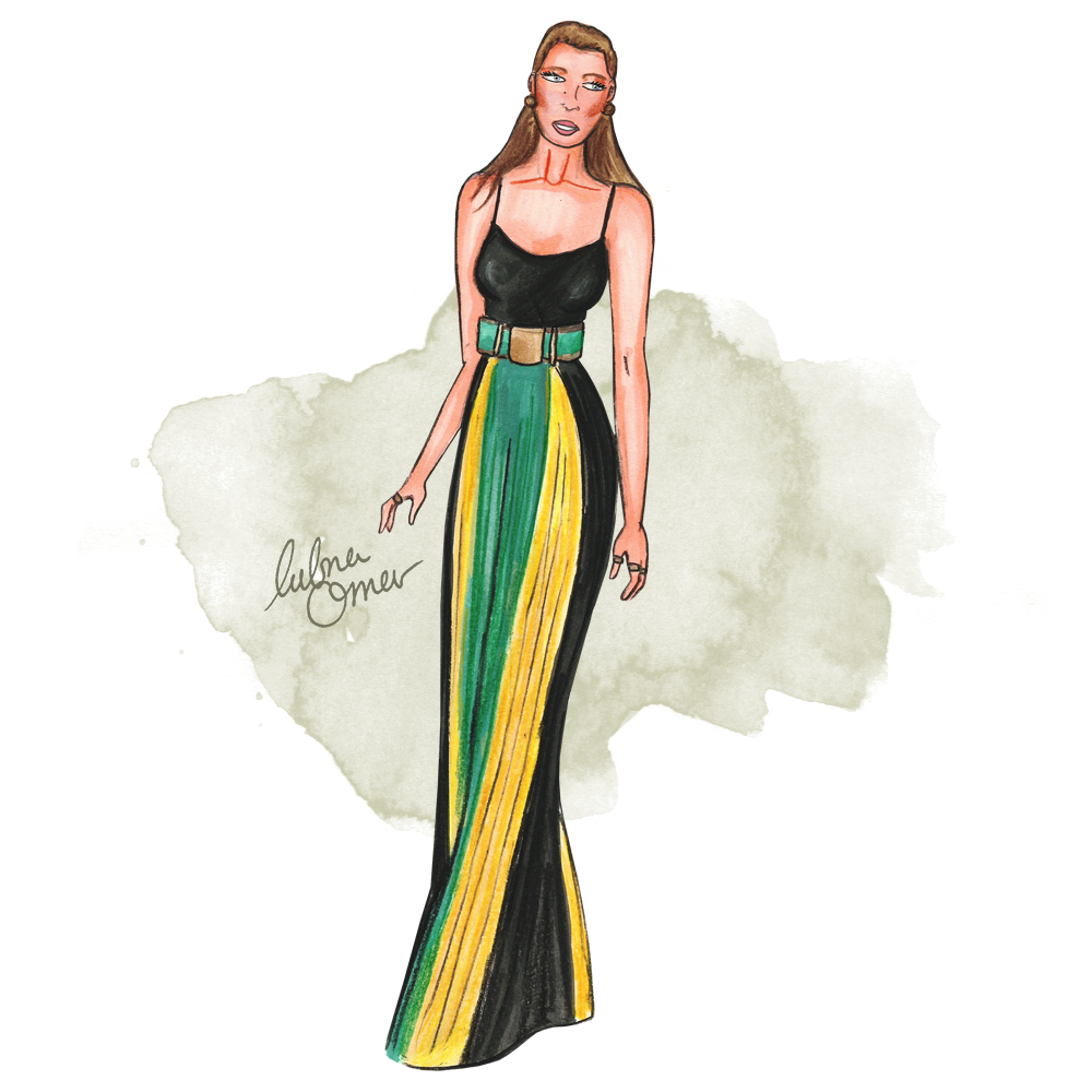 Blake Lively in Balmain illustration by Lubna Omar