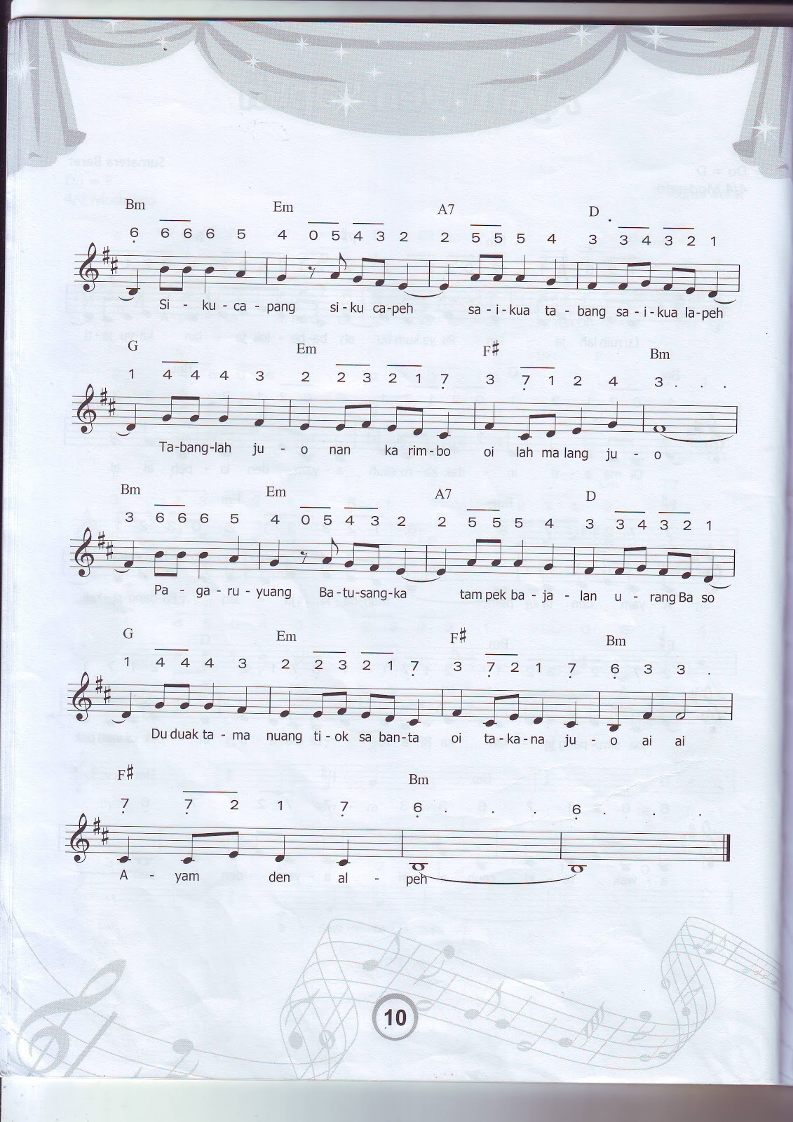 Not Angka dan Balok, Lagu &quot;Ayam den Lapeh&quot;