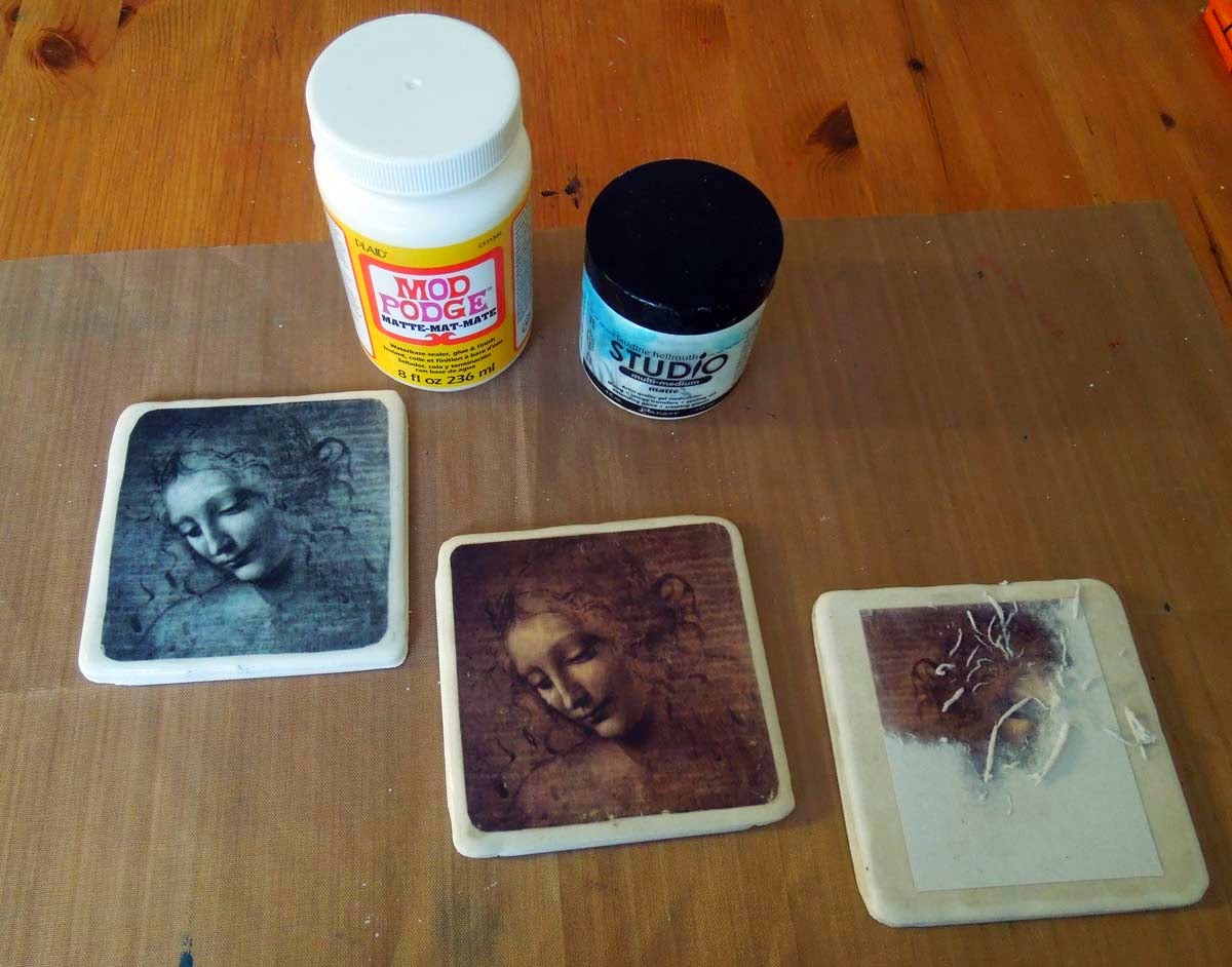 Inky Dinky Doodle WOYWW 279 Image transfers on ceramic tiles