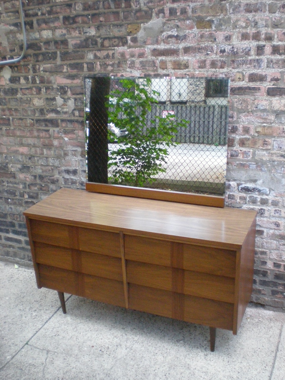 Mid Century Chicago Ward Furniture Co. Lowboy Dresser with Mirror