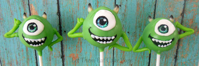 Mike Wasowski Cake Pops for Monsters Inc - Cake pops by "Let Them Eat Cake Pops" tutorial on PintSizedBaker.com #cakepops #MonstersInc