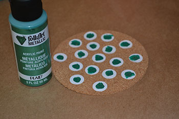 green acrylic paint polka dot cork coaster | Cordier Event Planning
