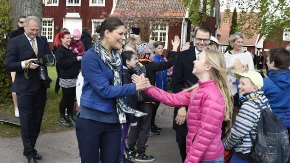 Crown Princess Victoria of Sweden, Crown Prince Daniel of Sweden and and their daughter Princess Estelle of Sweden visited a school in Smedby outside Kalmar 