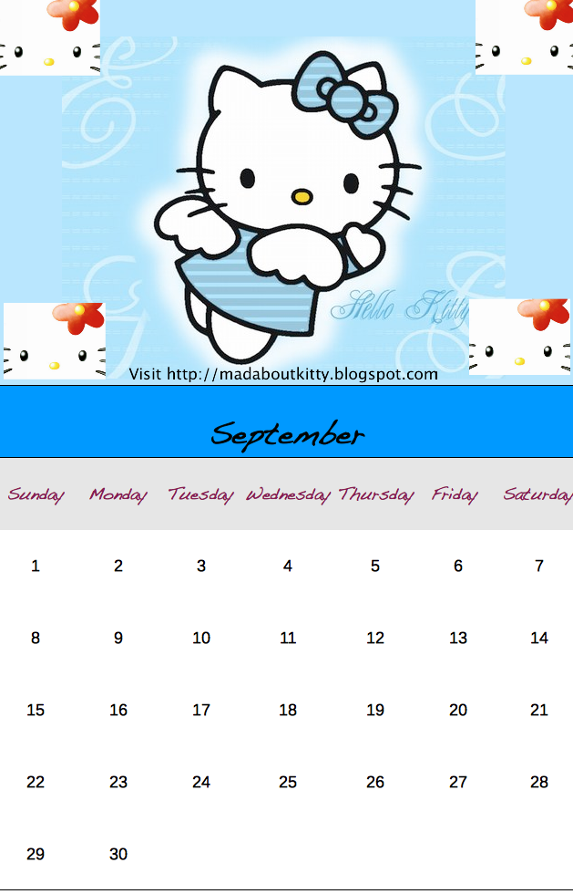 Hello Kitty's 2013 Calendar September Mad about Kitty