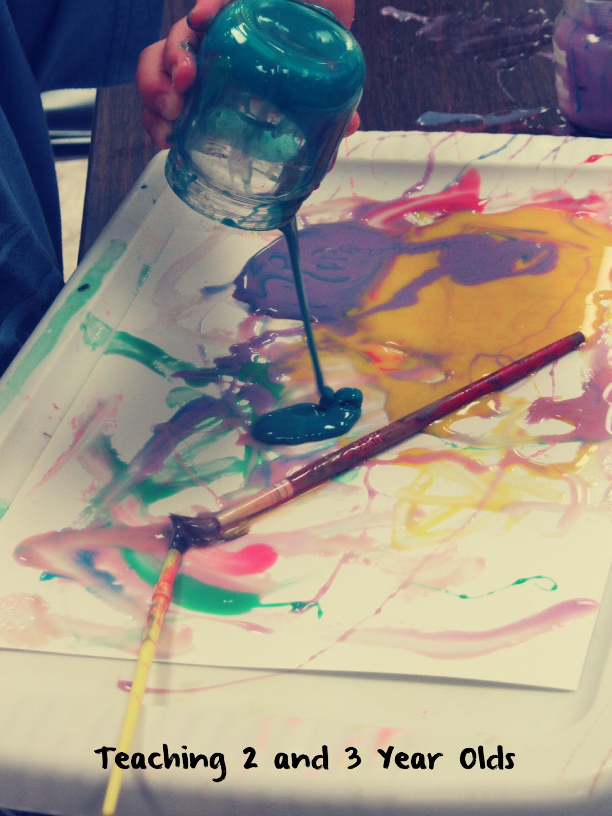 Teaching 2 and 3 Year Olds Condensed Milk Paint