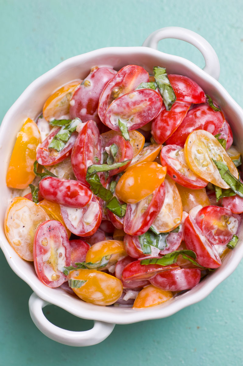 Cherry Tomato Salad with Buttermilk-Basil Dressing