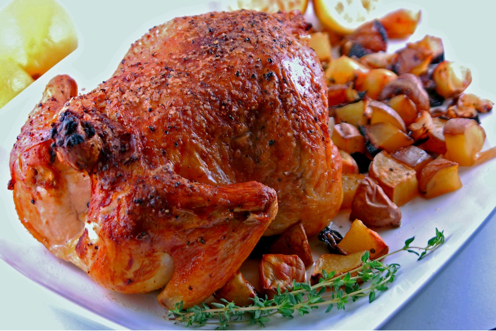 All Time Recipe's Roast chicken stuffed with girolles, new potatoes