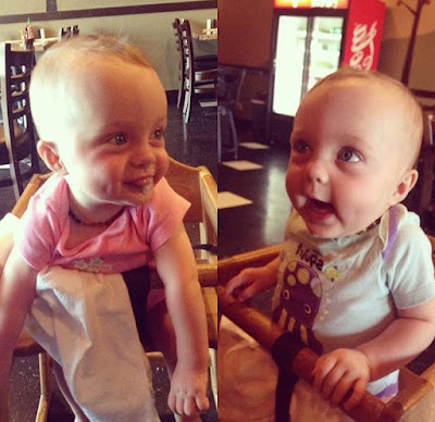 twins in highchairs