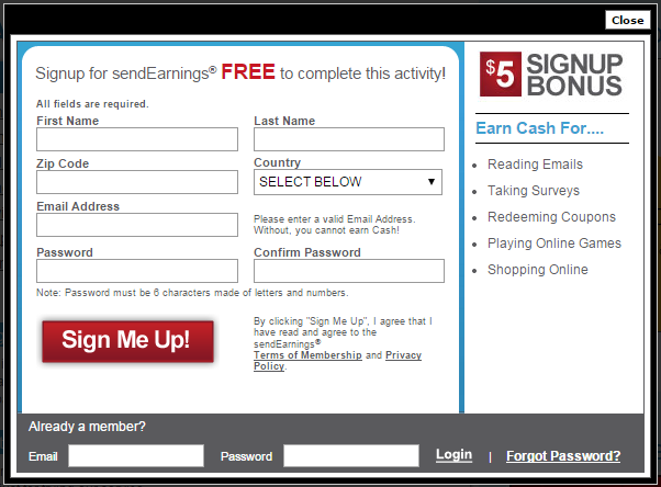 Registration procedure on SendEarnings