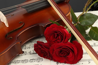 Rosas rojas - Imágenes -rosas, partitura, violín 