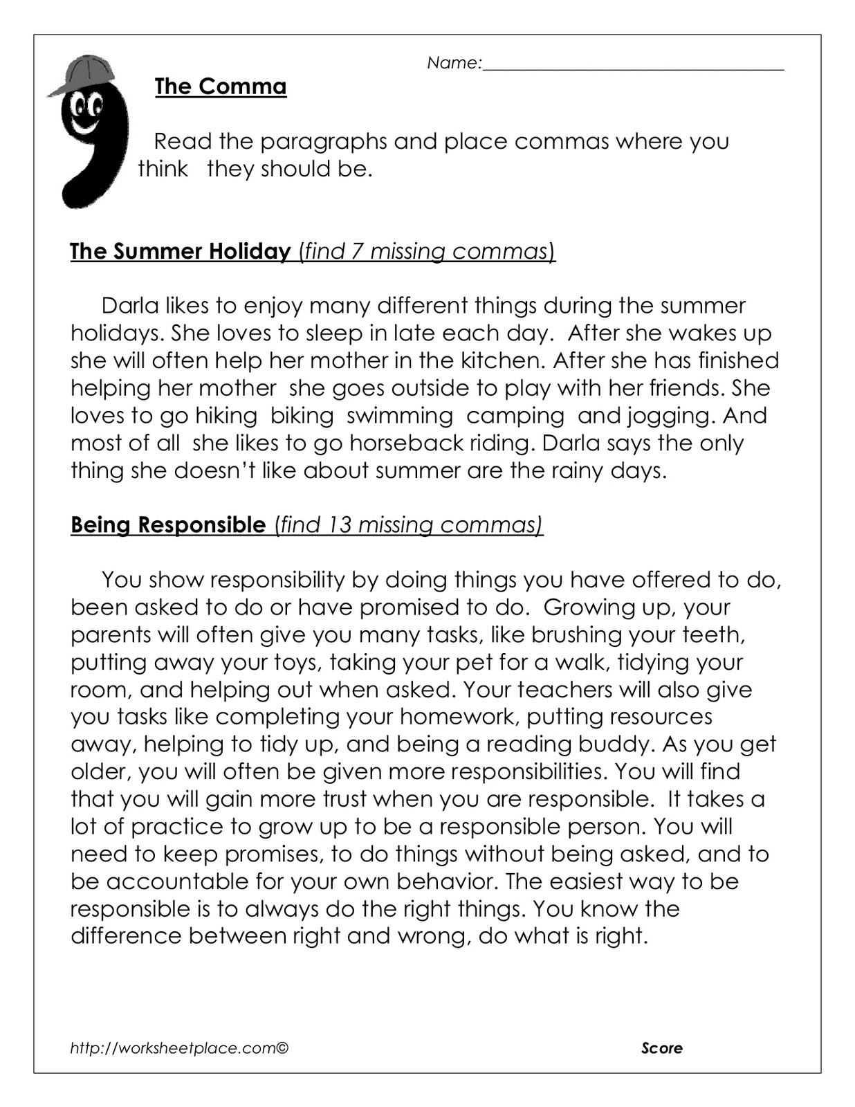 worksheet Comma Splice Worksheet commas jchsexpos assignment 4