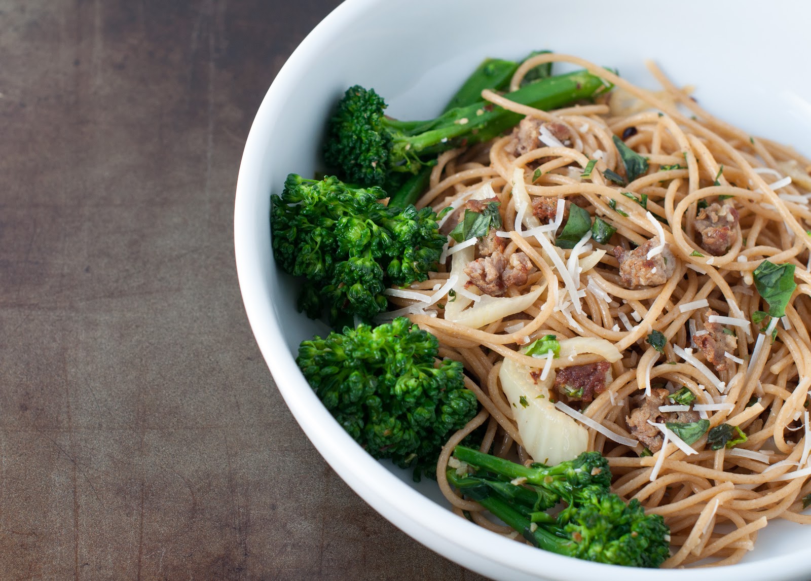WholeWheat Spaghetti with Italian Sausage, Fennel and broccolini