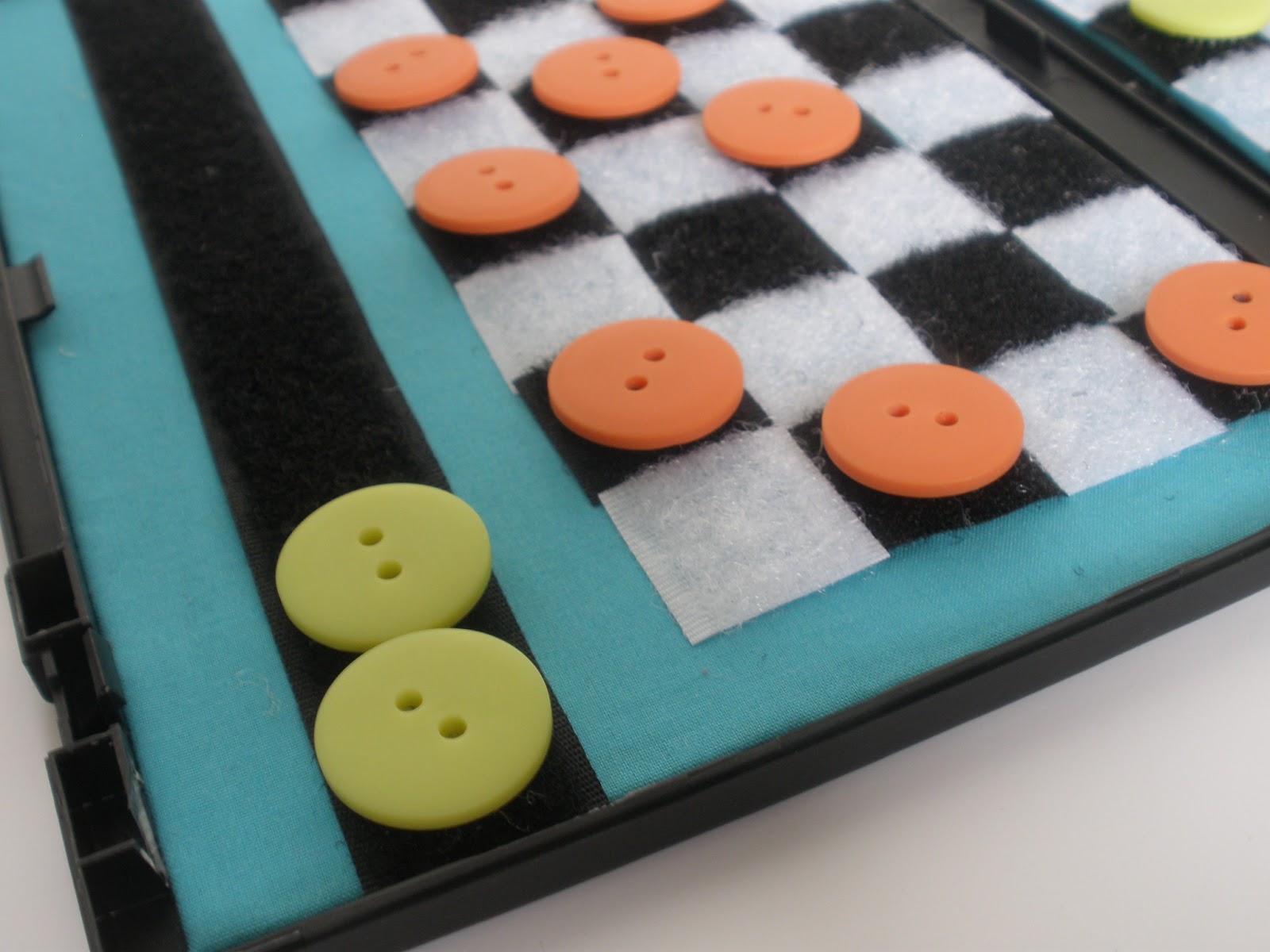 handmade by stacy vaughn travel checkers board