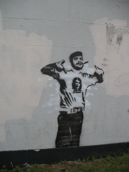 Dolk stencil painting of  Fidel Castro wearing Che Guevara shirt