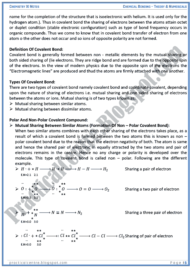 Chemical Bonding - Theory And Numericals (Examples And Problems) - Chemistry XI