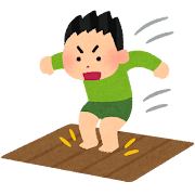 床にジャンプする男の子のイラスト（事故）
