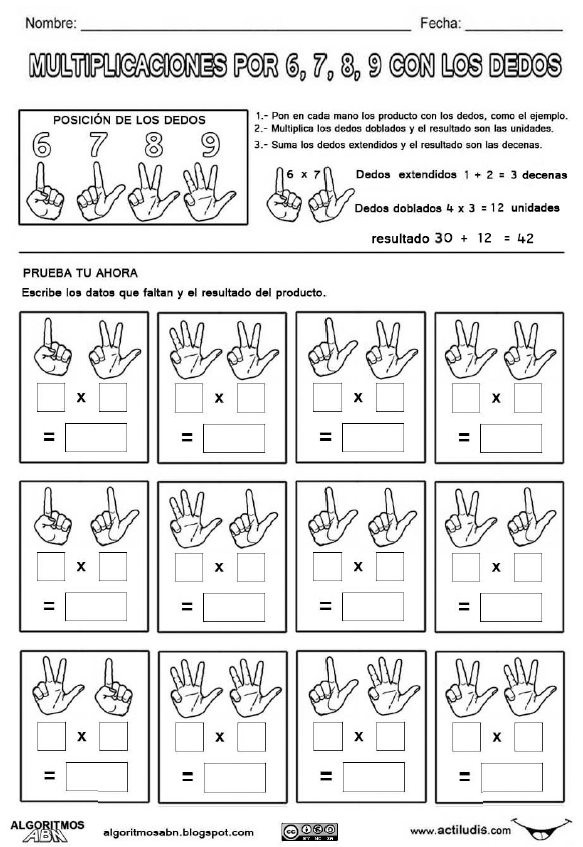 Profes Estella Multiplica los números 6, 7, 8 y 9 con el truco de los