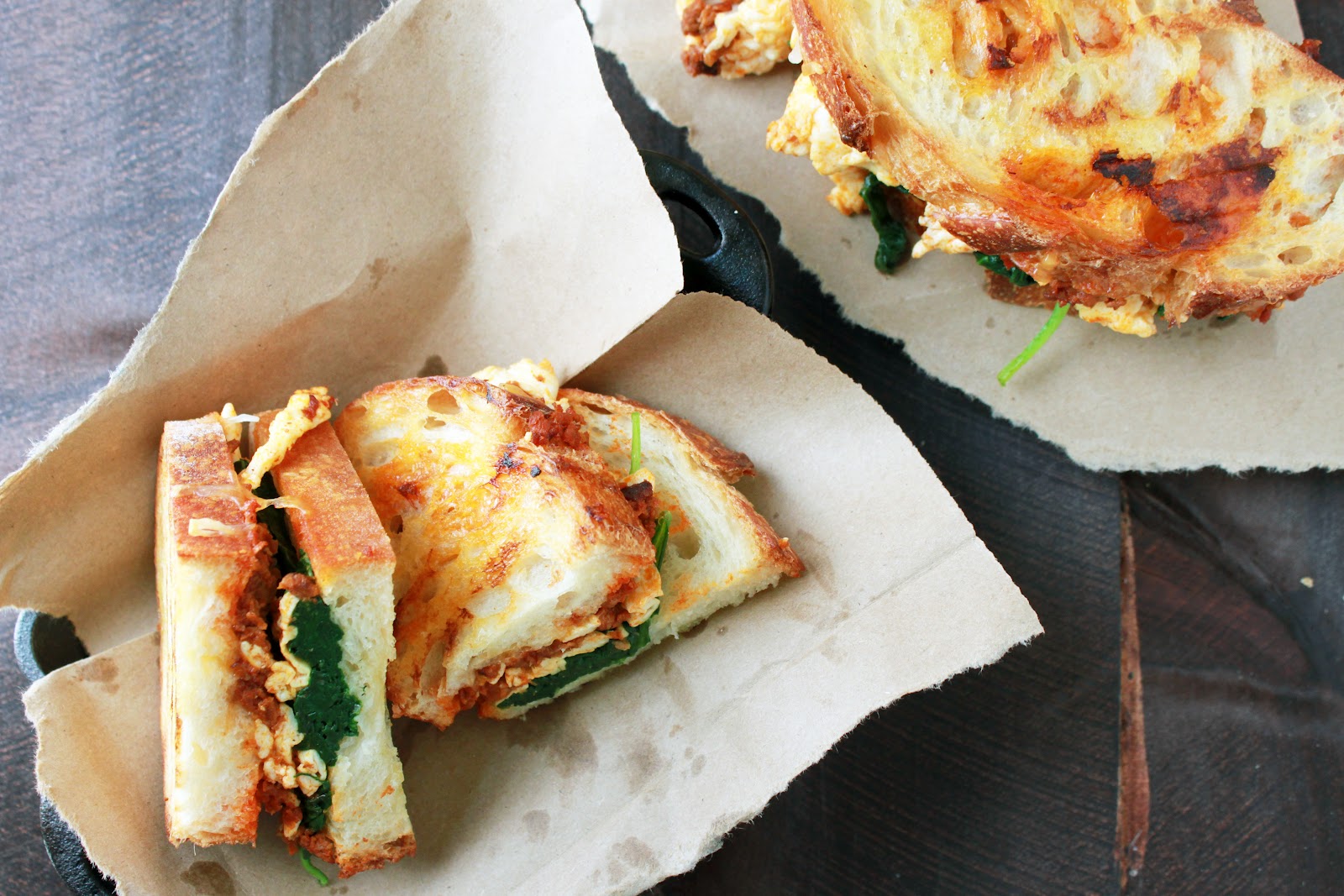 Forks and Kisses Breakfast Egg White Spinach Soyrizo Panini