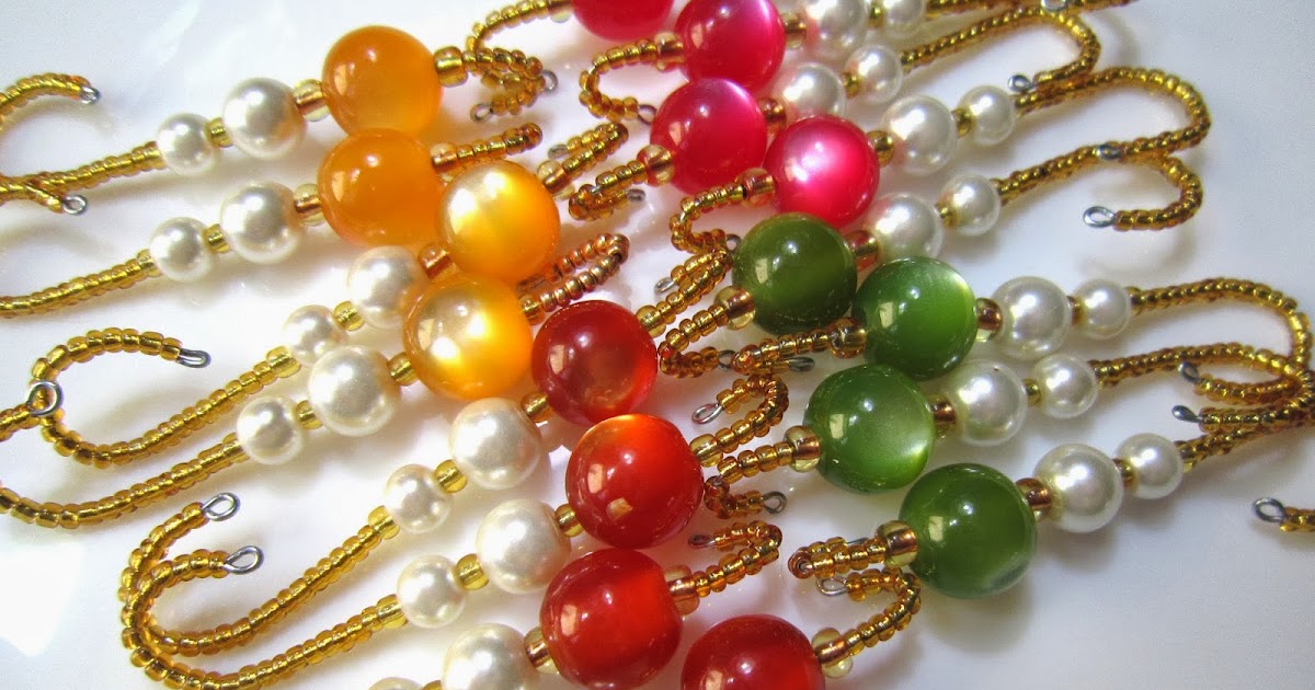 Magical Crafts Cats Eye and Pearls Beaded Ornament Hooks