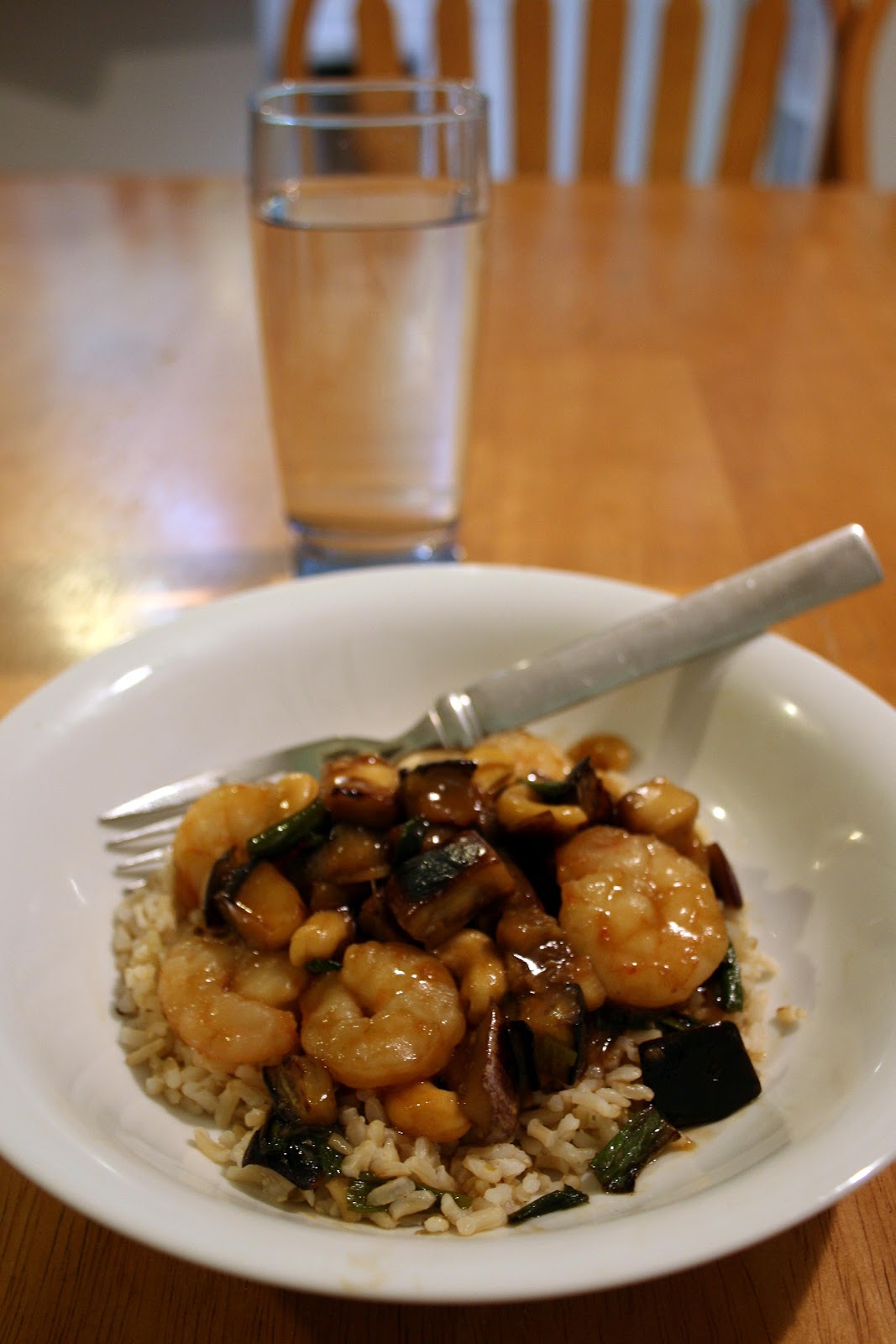 one clever mom StirFried Shrimp with Garlicky Eggplant, Scallions