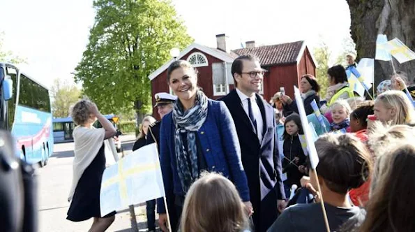 Crown Princess Victoria of Sweden, Crown Prince Daniel of Sweden and and their daughter Princess Estelle of Sweden visited a school in Smedby outside Kalmar 