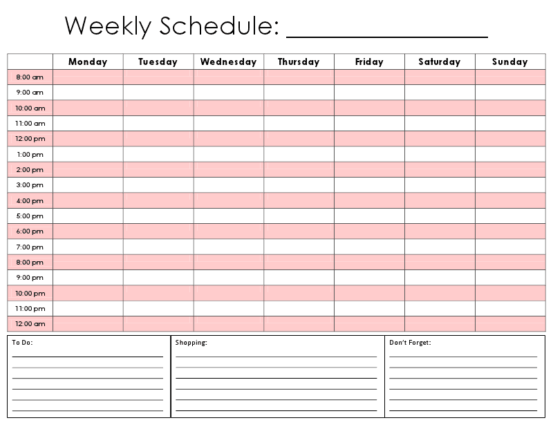 schedule hours template