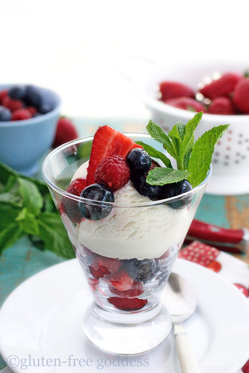 Creamy coconut ice cream and fresh summer berries make a lucsious gluten-free dairy-free parfait.