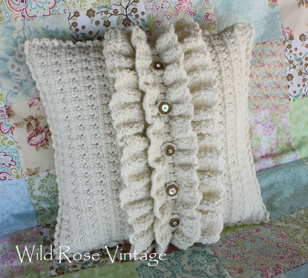 Wild Rose Vintage Crochet Ruffle Pillow