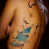 3D LAKE AND FLYING BIRD TATTOO ON SIDE BODY