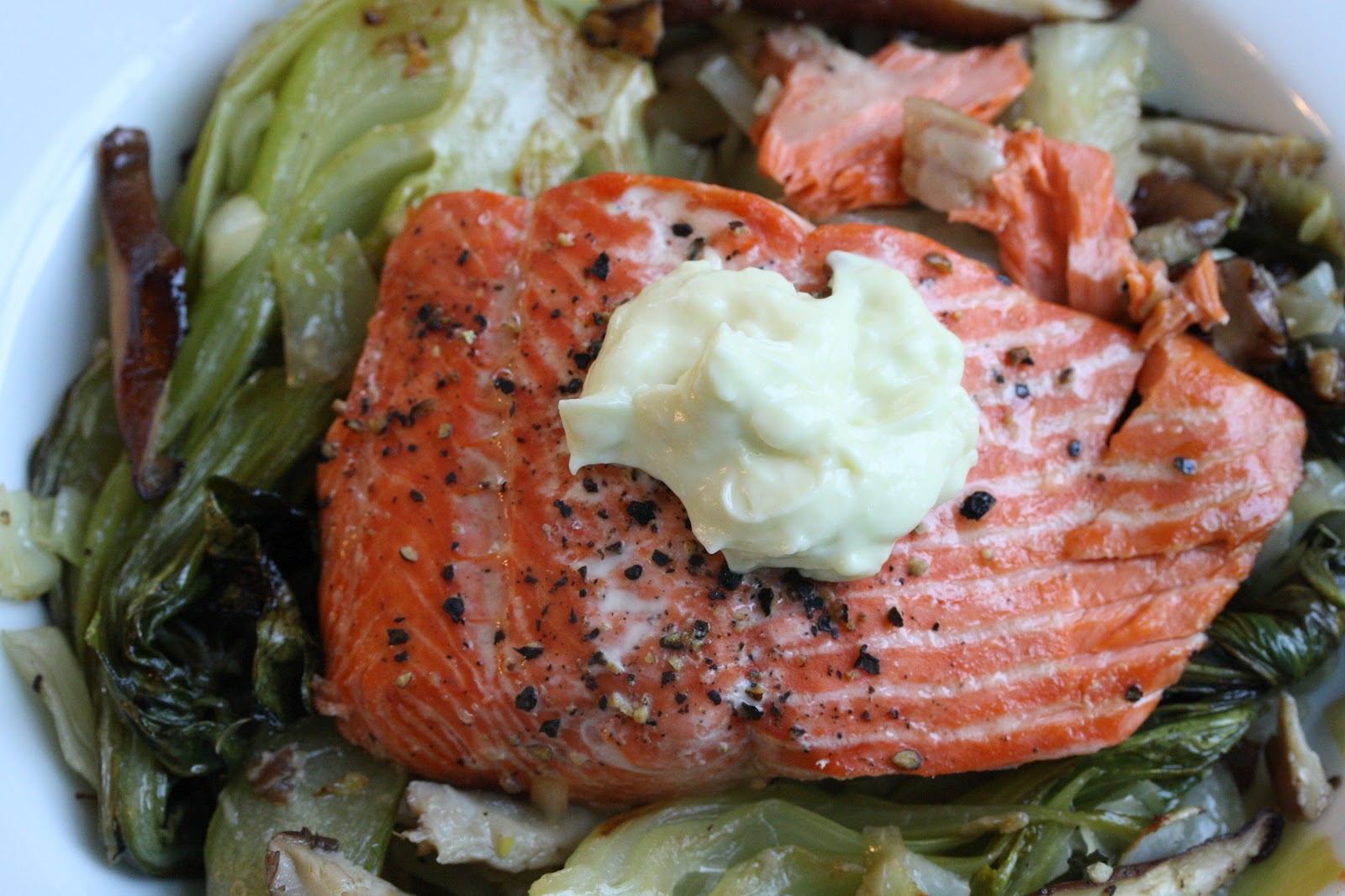 Salmon with Bok Choy, Cabbage & Shiitakes Saving Room for Dessert