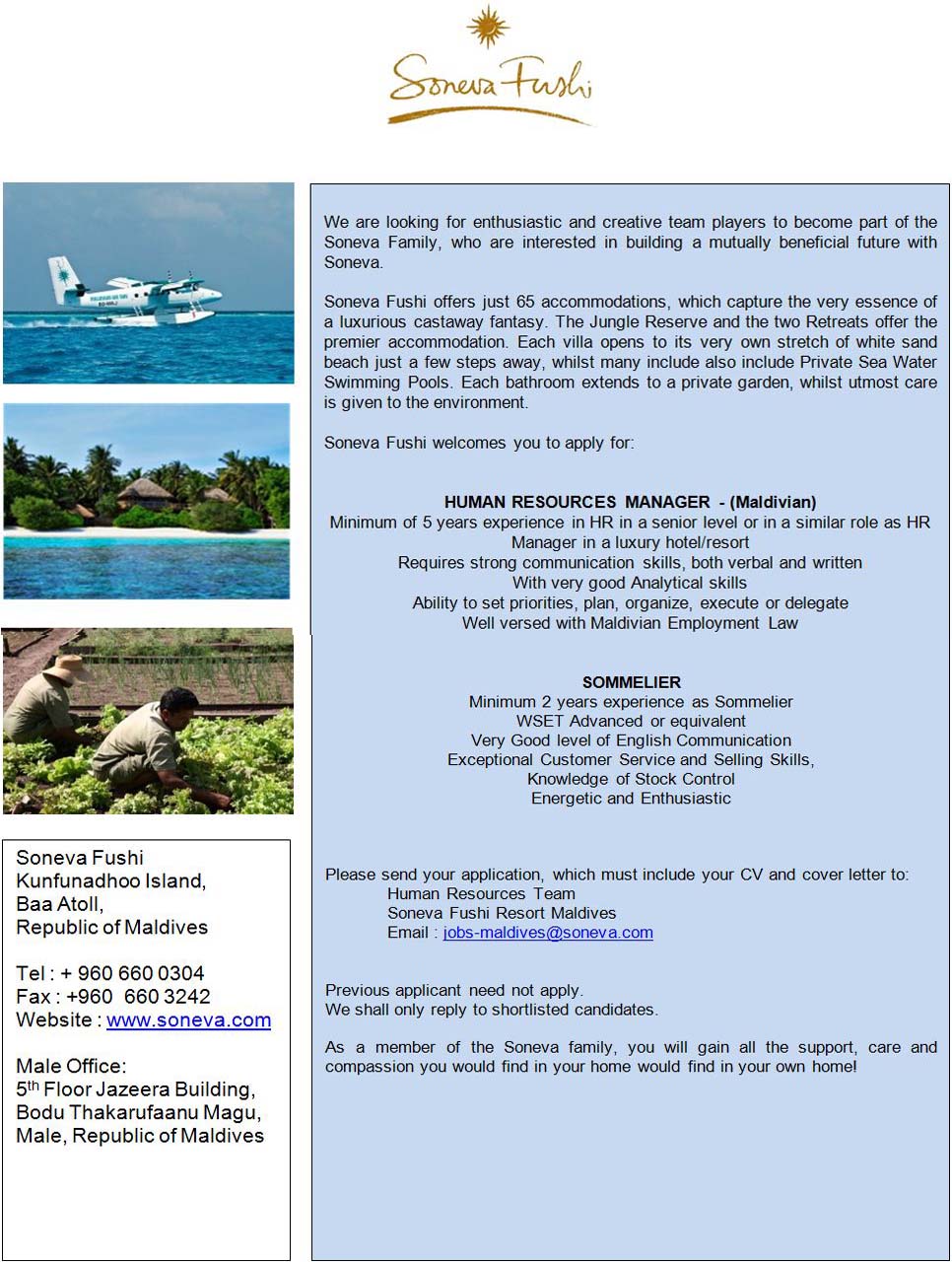 Job Maldives HR Manager jobs in Maldives