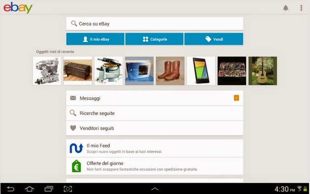 APPLICAZIONE UFFICIALE DI EBAY PER SMARTPHONE CON SISTEMA ANDROID IN ITALIANO
