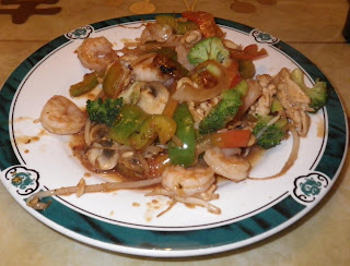 My Mongolian barbecue plate after cooking.