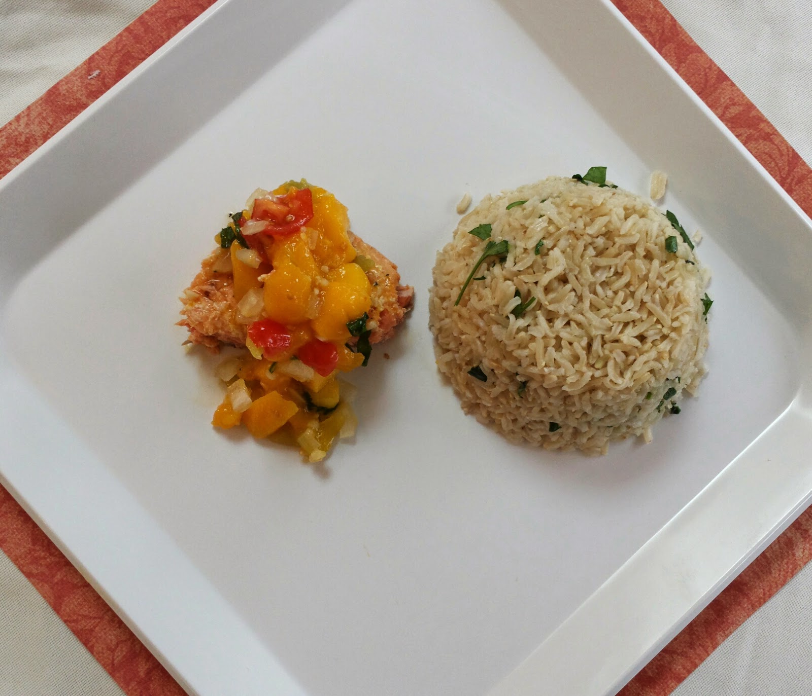 grilled salmon with mango salsa and coconut lime rice