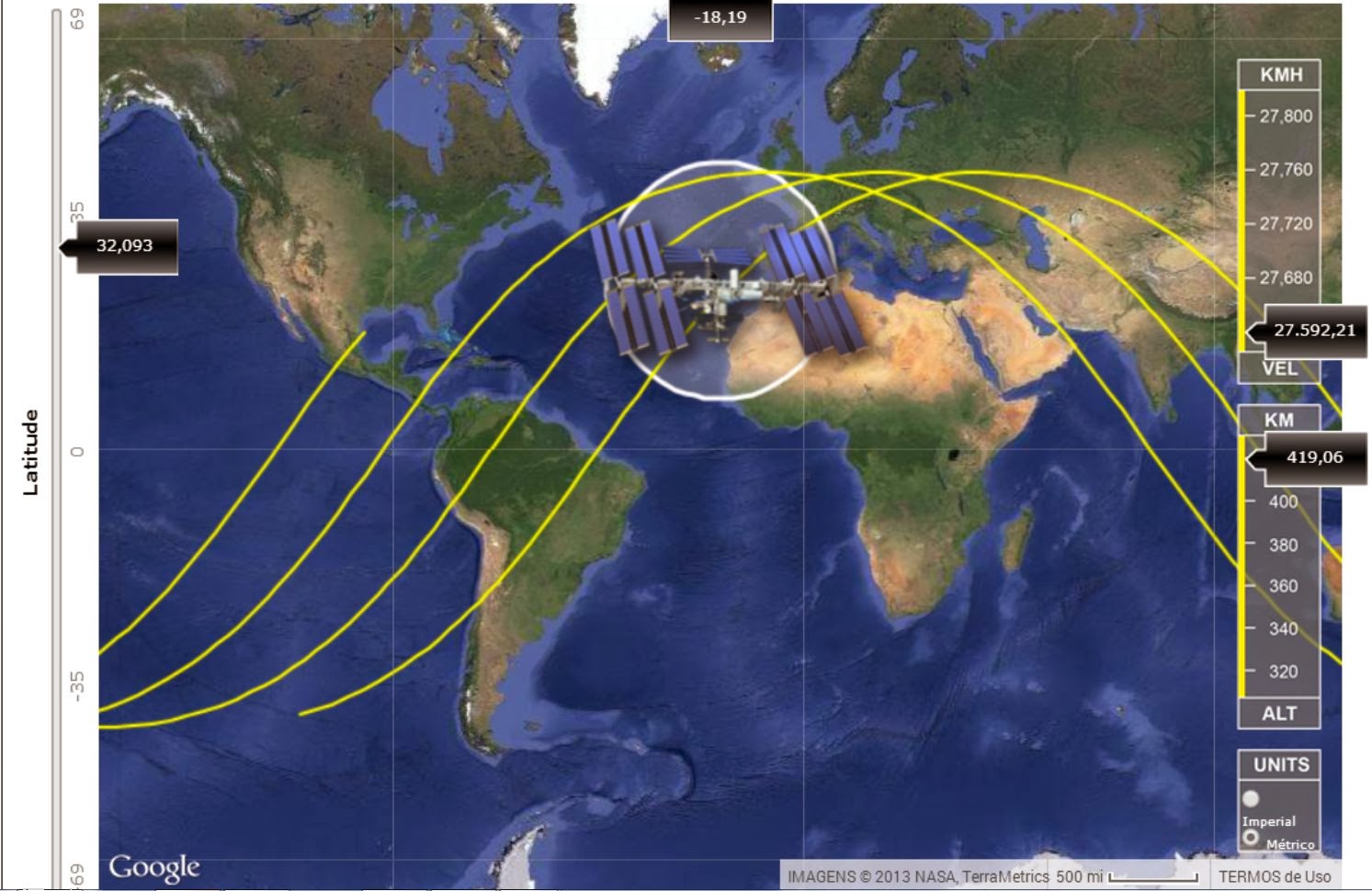 POSIÇÃO GEOGRÁFICA EM TEMPO REAL DA ESTAÇÃO ESPACIAL INTERNACIONAL ISS