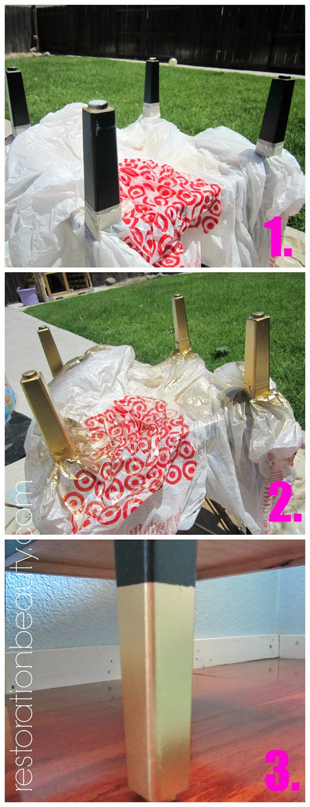 Black & Gold Table Makeover Table makeover, Gold dipped furniture