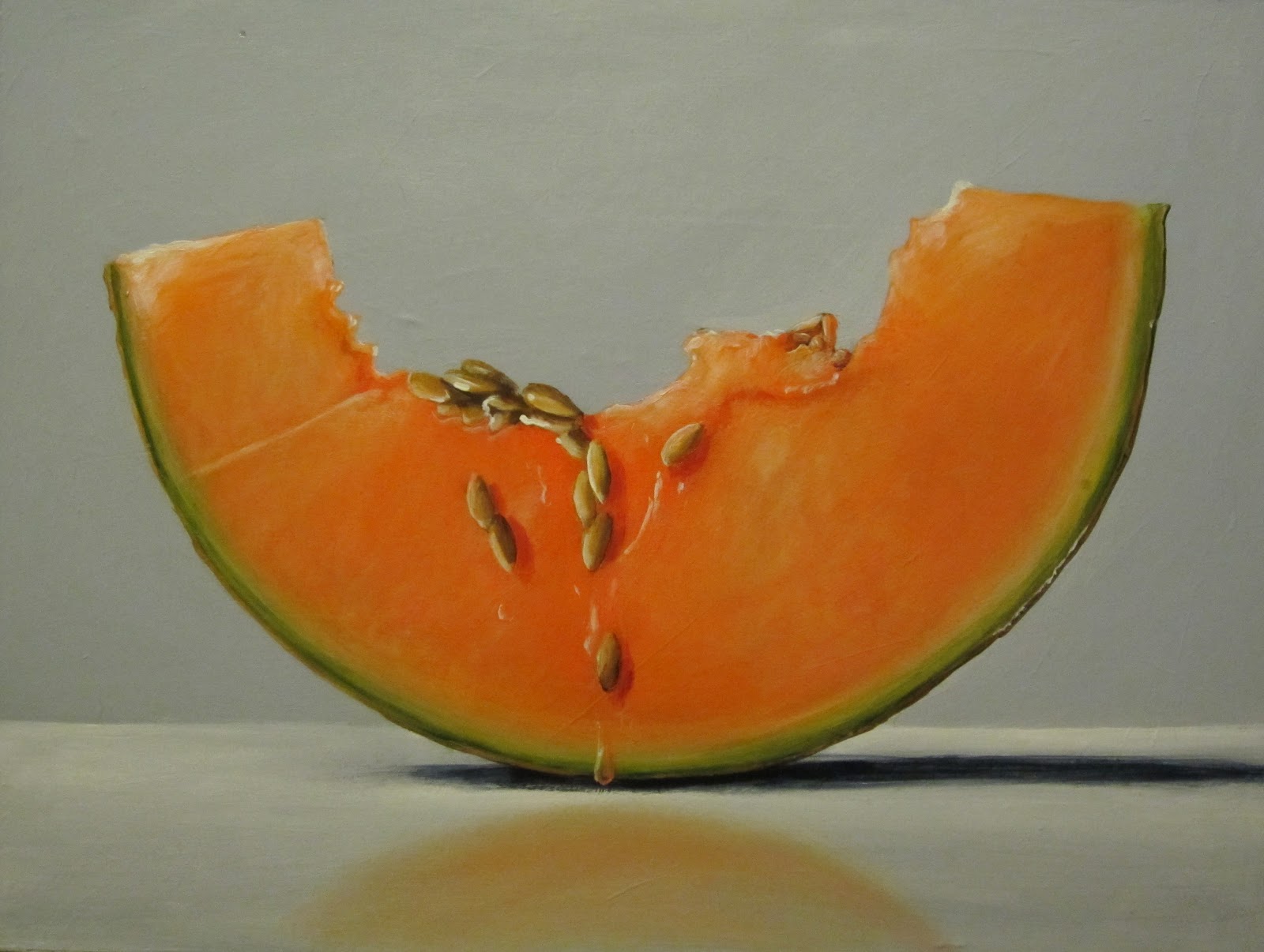 One Painting a Day Cantaloupe Slice and Reflection