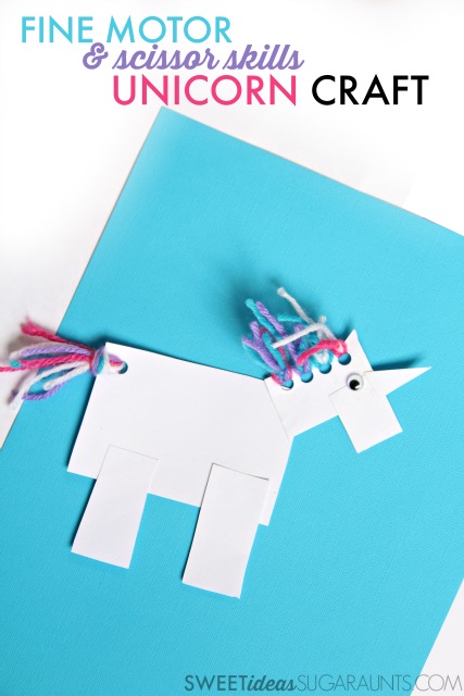 Cute unicorn craft for kids that is great for fine motor skills and scissor skills.