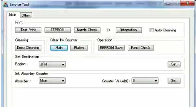 Service tool for canon mp287