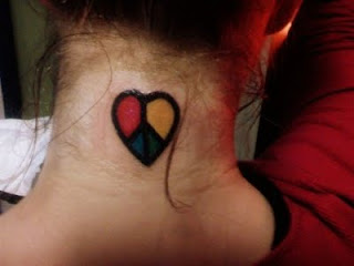 Love and Peace Symbol Tattoo Design on Neck