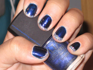 Nails on Nails on Nails: Dark Blue Nails with Glittery Tips