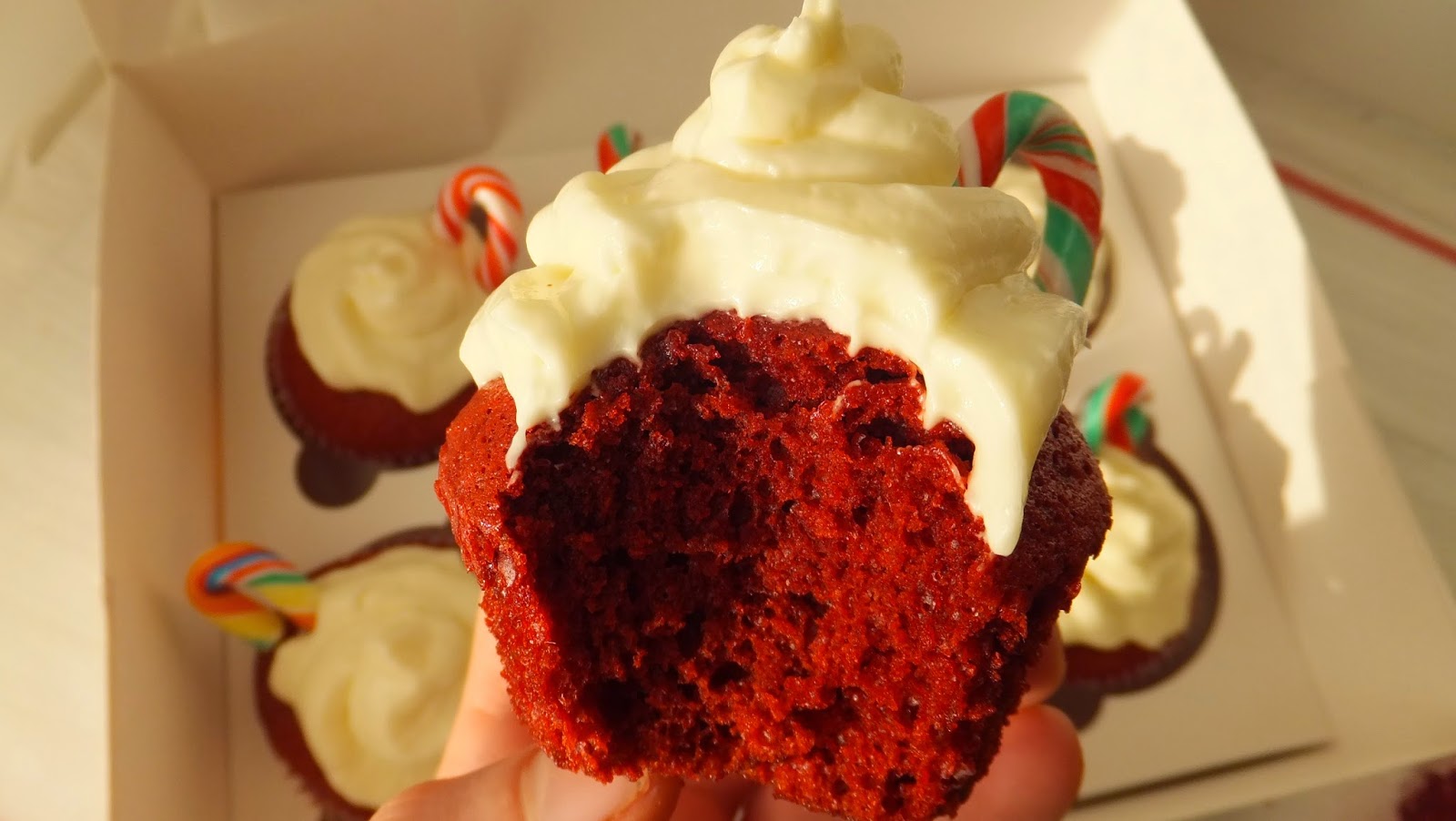 Cupcakes De Terciopelo Rojo Con Frosting De Queso Crema Y Feliz Año Nuevo

